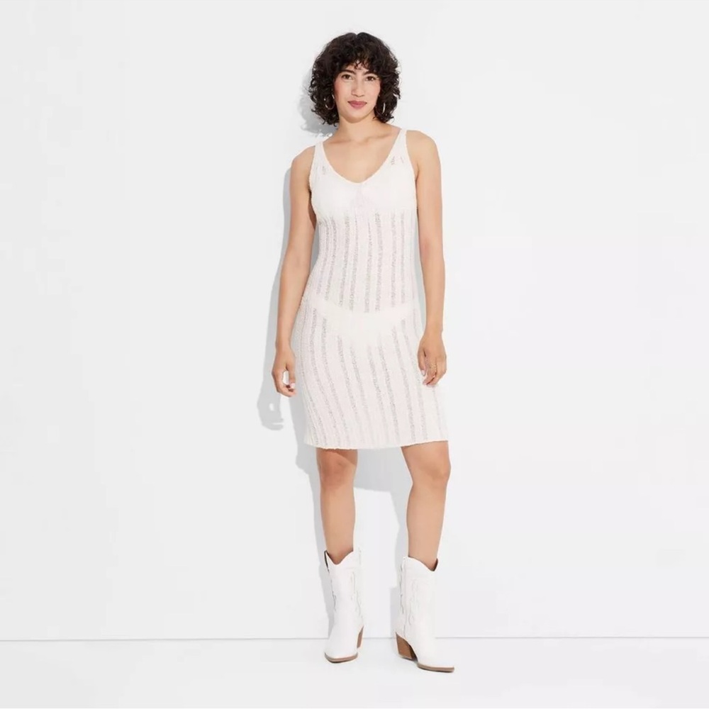Women's Open Work Sheer Sweater Mini Dress - Wild Fable Off-White S